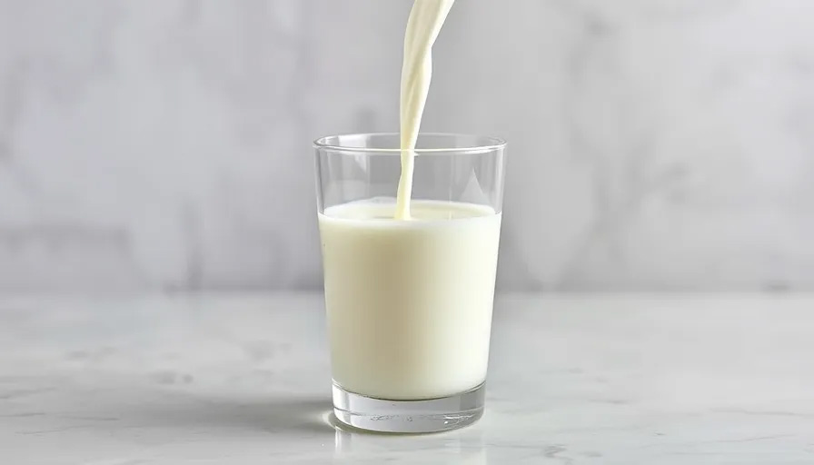 Milk being poured into a glass on a table